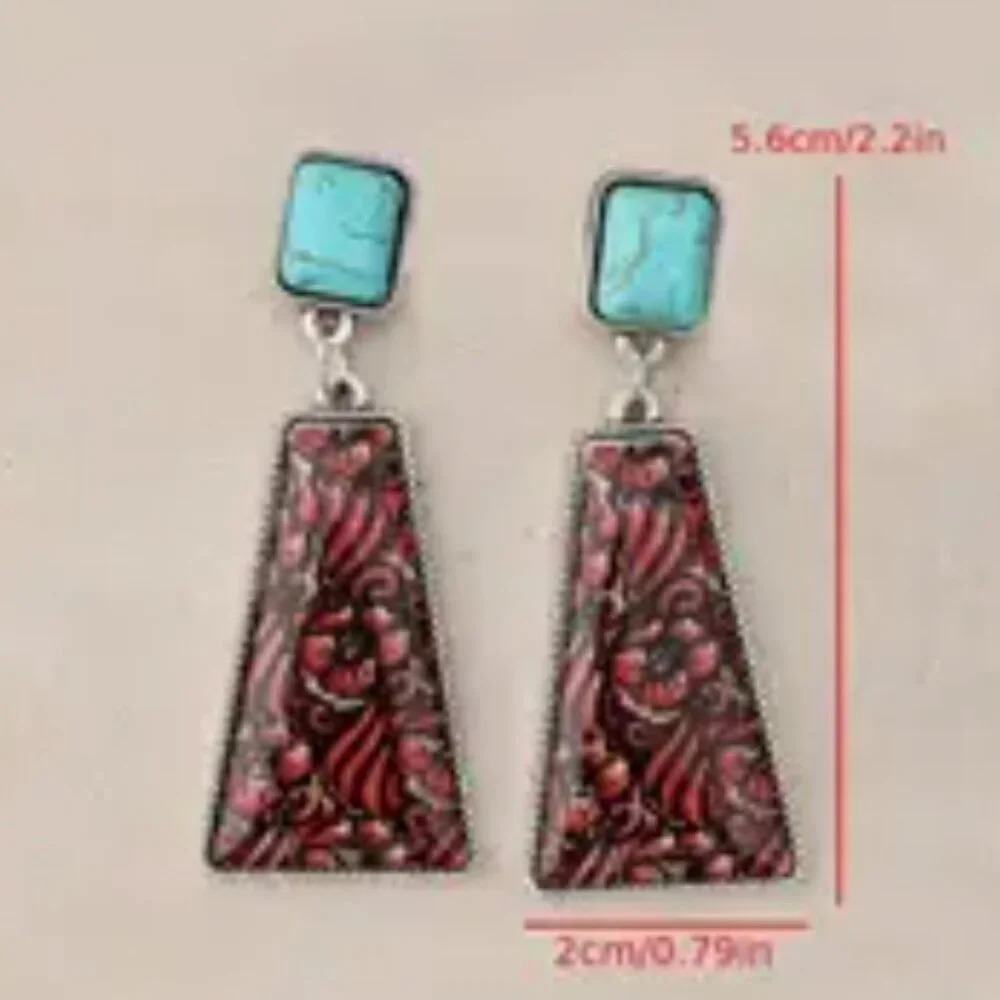 Silver Plated & Turquoise Howlite Stone Earrings - NEW - WESTERN BOHO Cowgirl - Picture 2 of 3